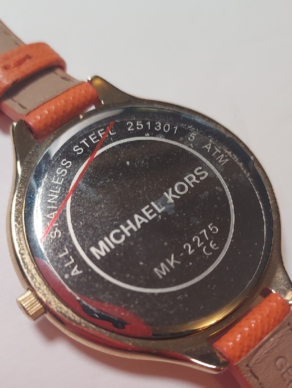 Michael Kors Watch Large Face Gold And Orange Leather Band - Picture 14 of 16